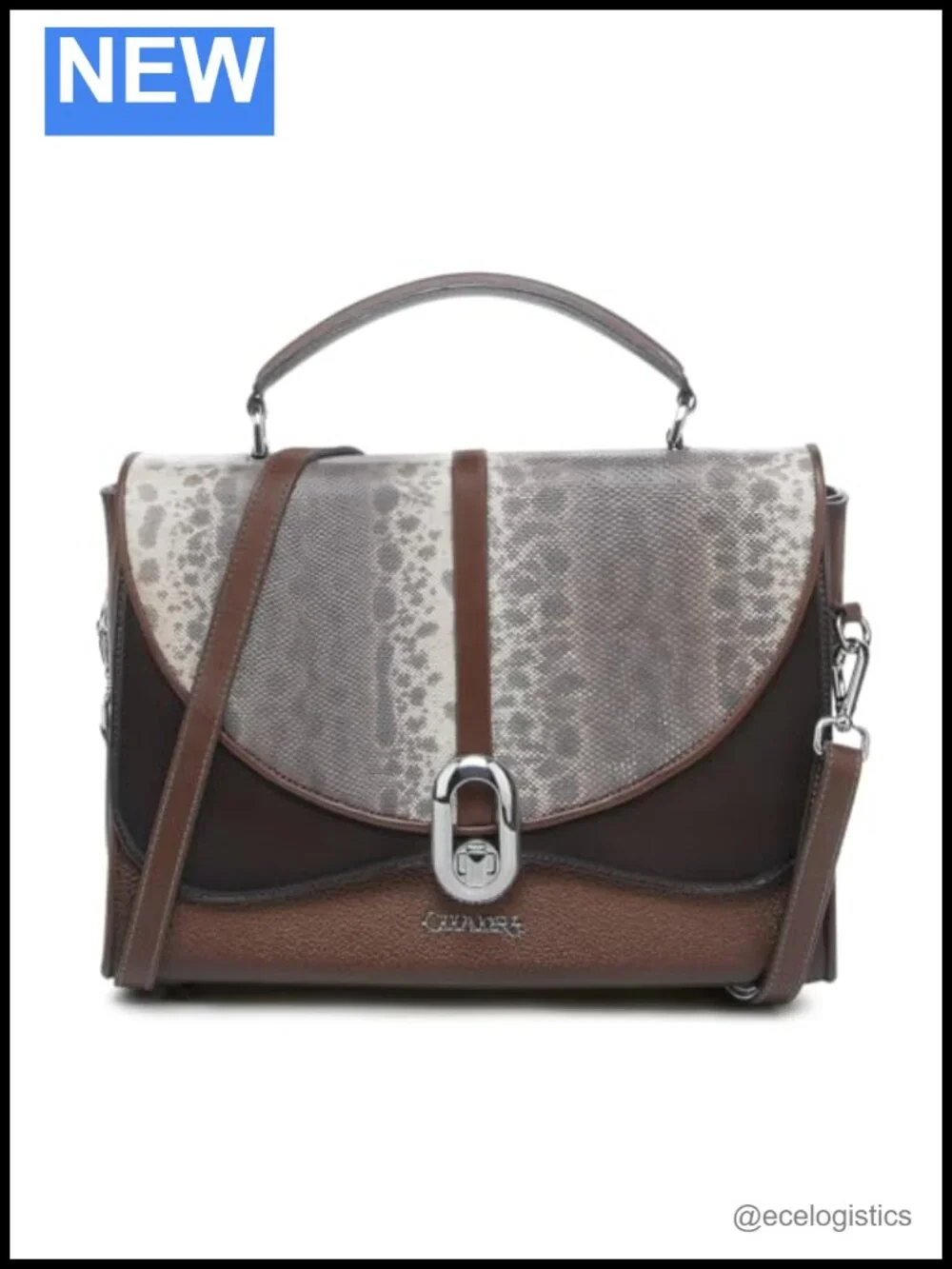 Genuine Carunga Python Leather Top Handle Satchel Bag with Adjustable Strap